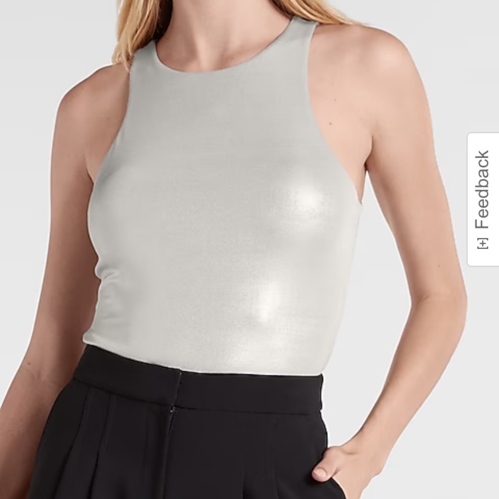 Metallic Body Contour Double Layer High Neck Thong Bodysuit